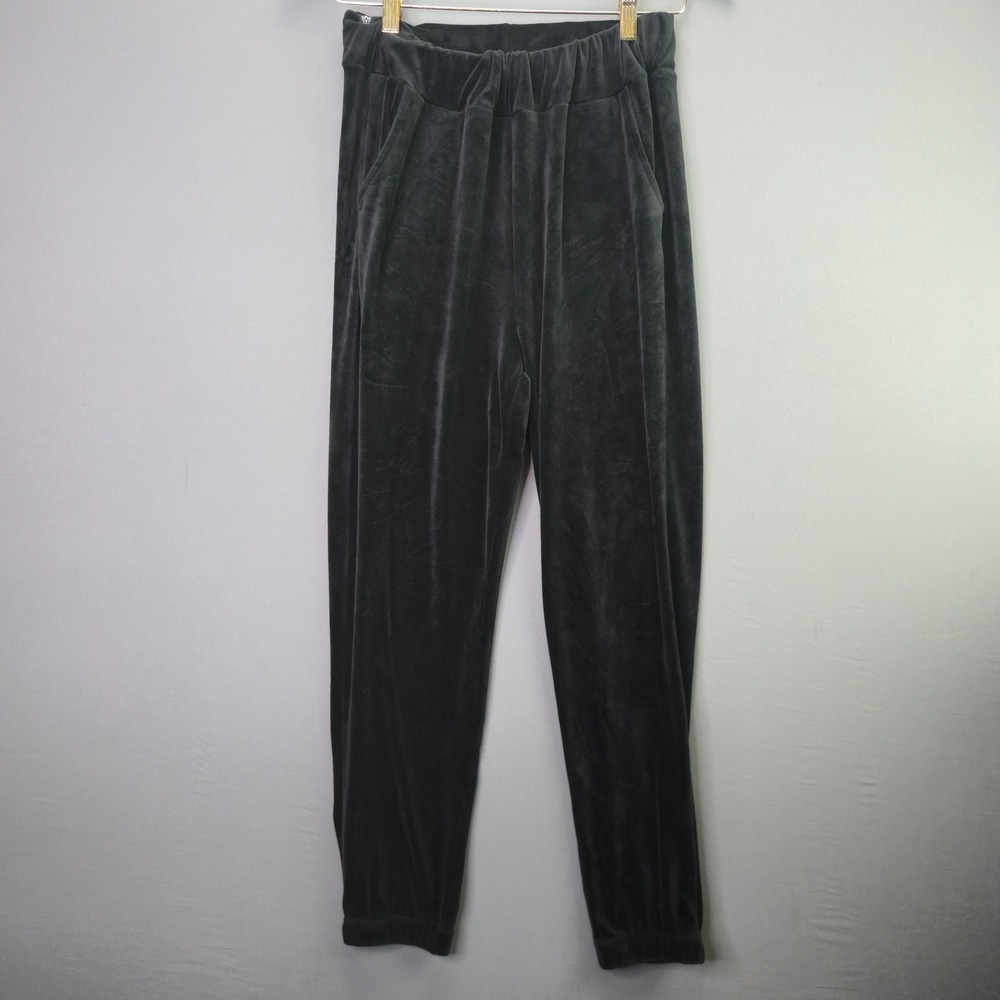 Elite Collection Velour Joggers Pants M Black Velvet Elastic Waist Pockets